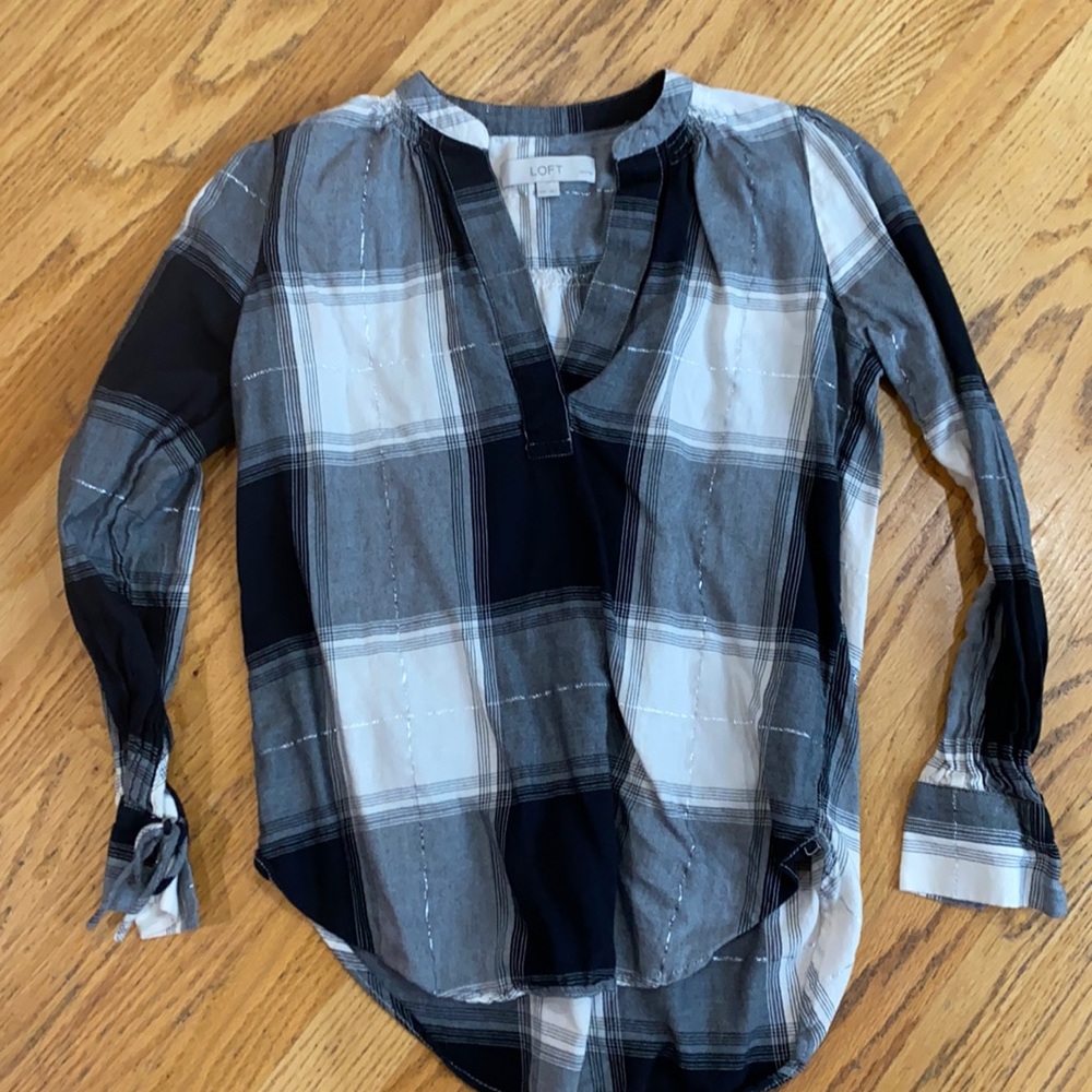 Loft smocked top with open split nexk
